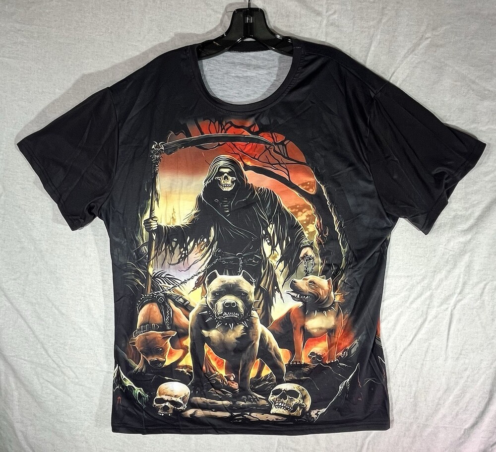 Lot Of 3 unbranded polyester graphic Tshirts XXL Biker Skulls Halloween Themed